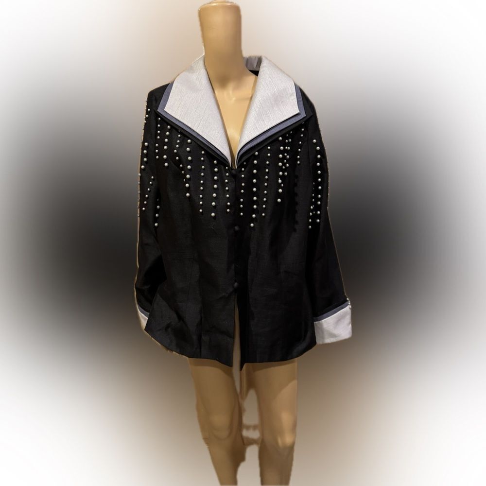 VTG Sundays by Nubiano BLK long-Sleeve Pearl-Beaded Layered Cover SZ 16W